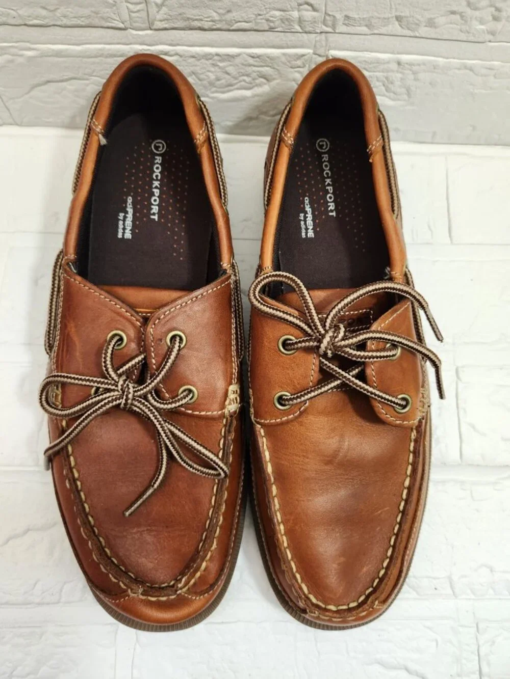 Rockport Adiprene by Adidas Boat Shoes Men Size 11 Brown Leather Lace-Up Preppy